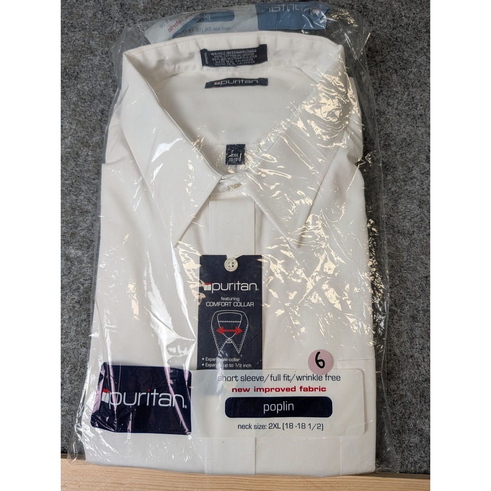 Puritan Mens 2XL Arctic White Poplin Short Sleeve Shirt Wrinkle Free P17D002 NIP